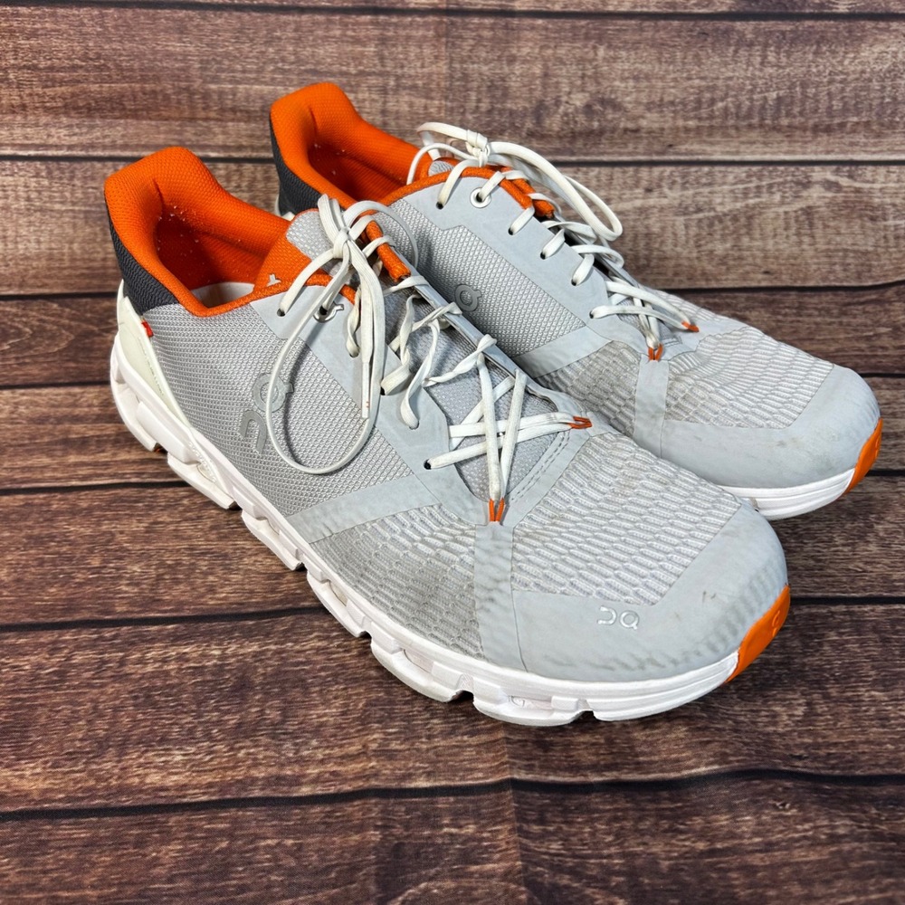 On Cloudflyer Mens 13 Grey Orange Glacier Flame Stability Running Shoes